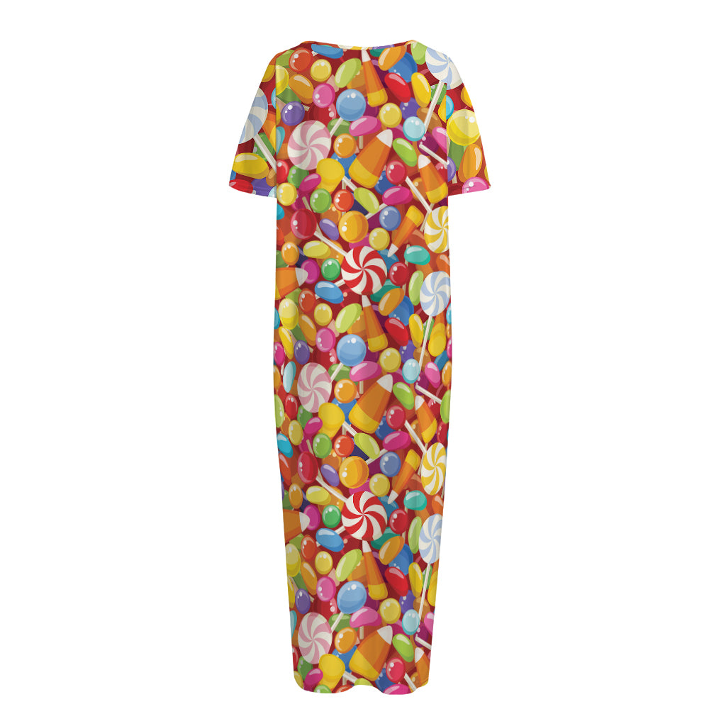 Colorful Candy Pattern Print Short Sleeve Long Nightdress