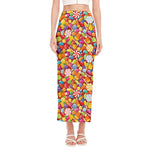 Colorful Candy Pattern Print Side Slit Maxi Skirt