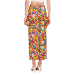 Colorful Candy Pattern Print Side Slit Maxi Skirt