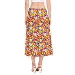 Colorful Candy Pattern Print Side Slit Midi Skirt