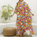 Colorful Candy Pattern Print Silk V-Neck Kaftan Dress