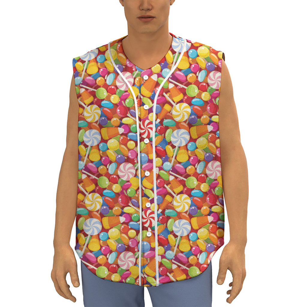 Colorful Candy Pattern Print Sleeveless Baseball Jersey