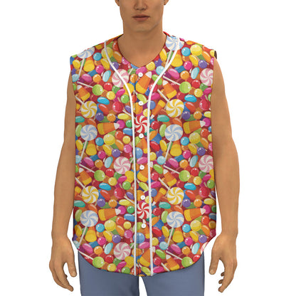 Colorful Candy Pattern Print Sleeveless Baseball Jersey