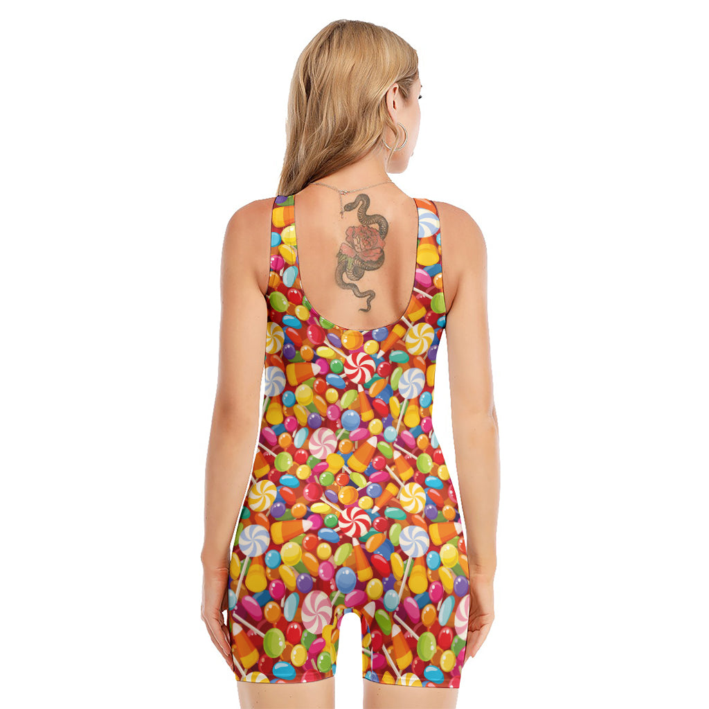 Colorful Candy Pattern Print Sleeveless One Piece Swimsuit