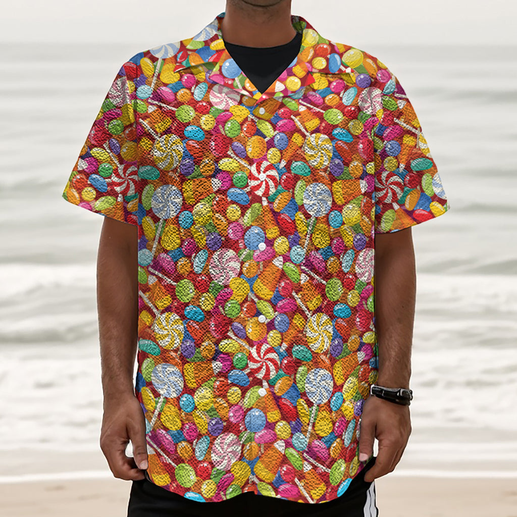 Colorful Candy Pattern Print Textured Short Sleeve Shirt