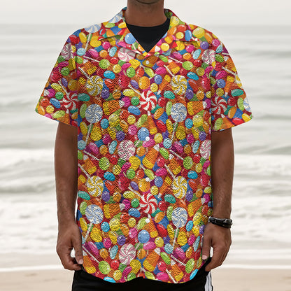Colorful Candy Pattern Print Textured Short Sleeve Shirt