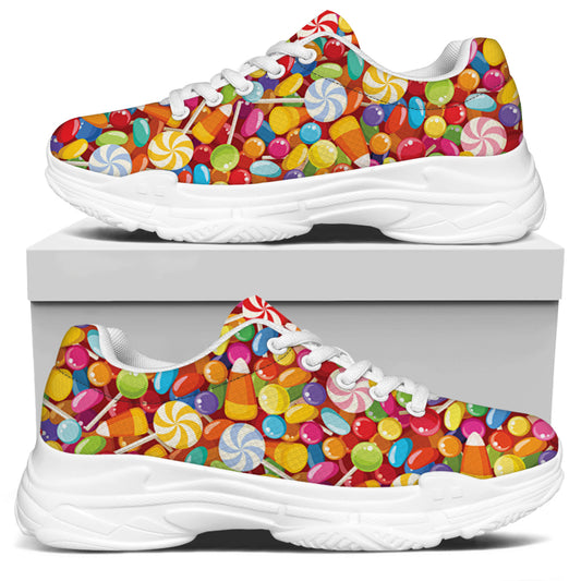 Colorful Candy Pattern Print White Chunky Shoes