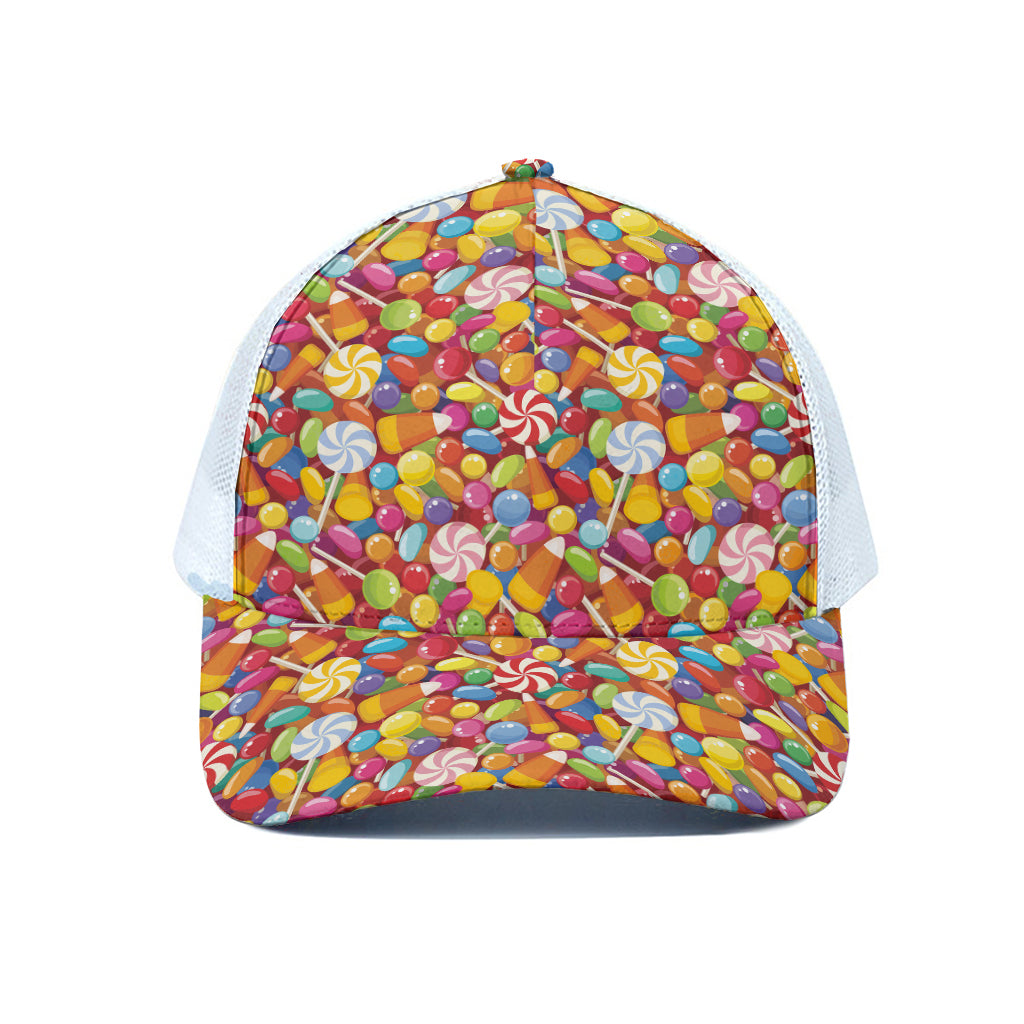 Colorful Candy Pattern Print White Mesh Trucker Cap