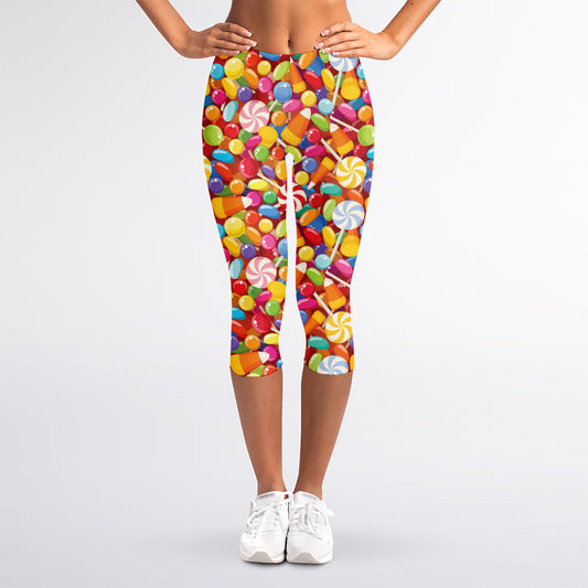 Colorful Candy Pattern Print Women's Capri Leggings