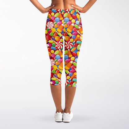 Colorful Candy Pattern Print Women's Capri Leggings