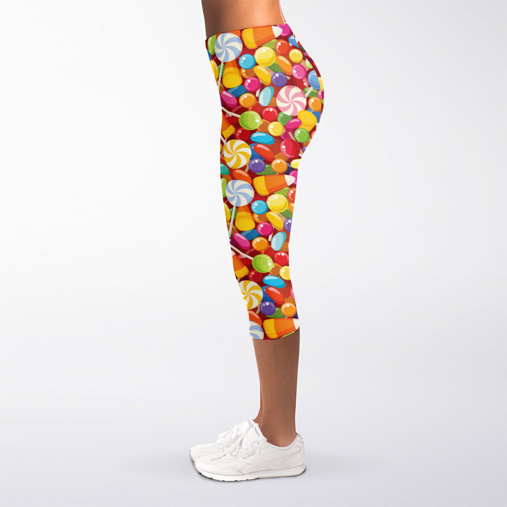 Colorful Candy Pattern Print Women's Capri Leggings