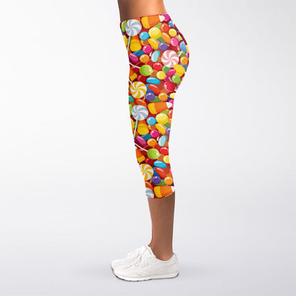 Colorful Candy Pattern Print Women's Capri Leggings