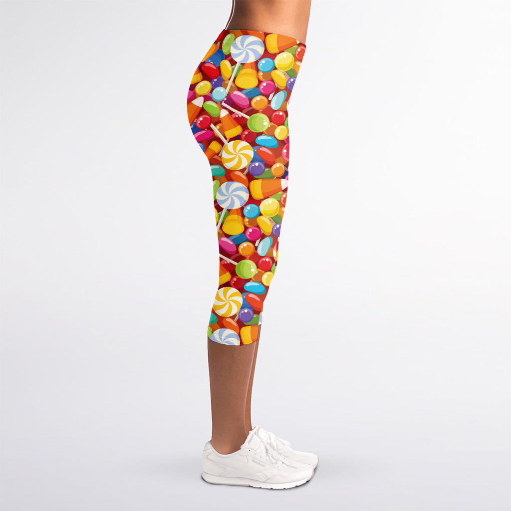 Colorful Candy Pattern Print Women's Capri Leggings