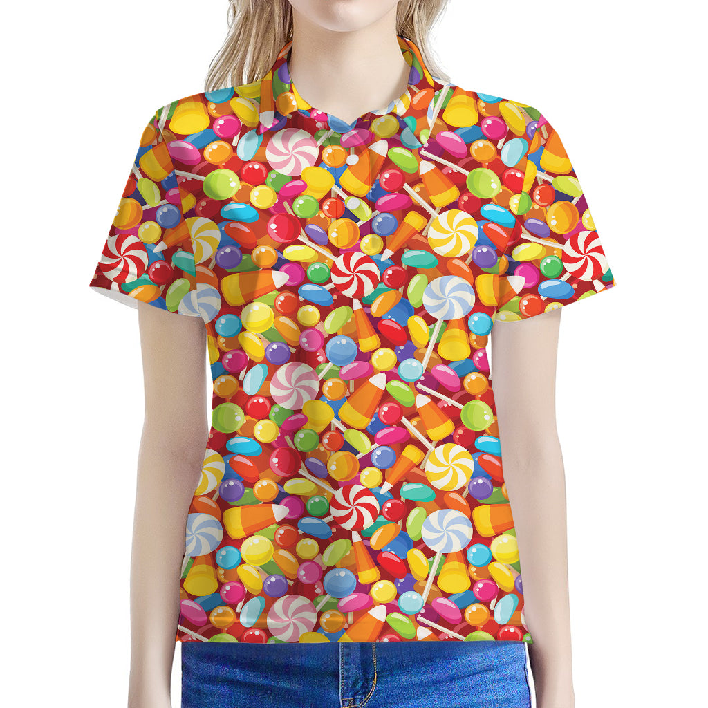 Colorful Candy Pattern Print Women's Polo Shirt