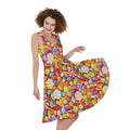 Colorful Candy Pattern Print Sleeveless Knee Length Dress