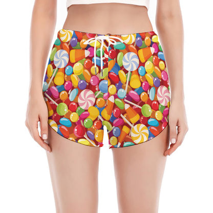 Colorful Candy Pattern Print Women's Split Running Shorts
