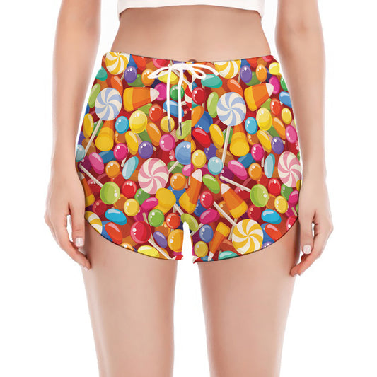 Colorful Candy Pattern Print Women's Split Running Shorts