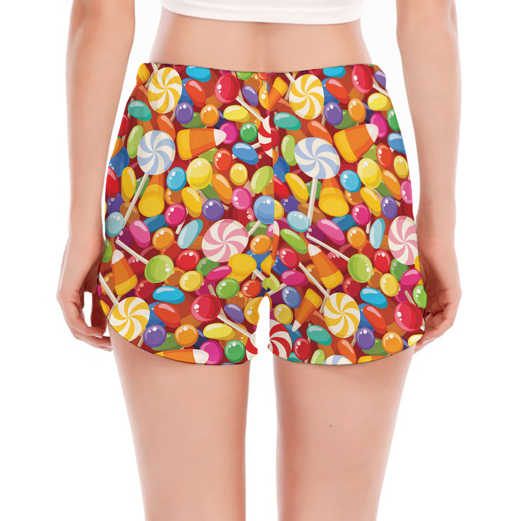 Colorful Candy Pattern Print Women's Split Running Shorts