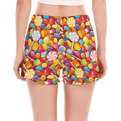 Colorful Candy Pattern Print Women's Split Running Shorts