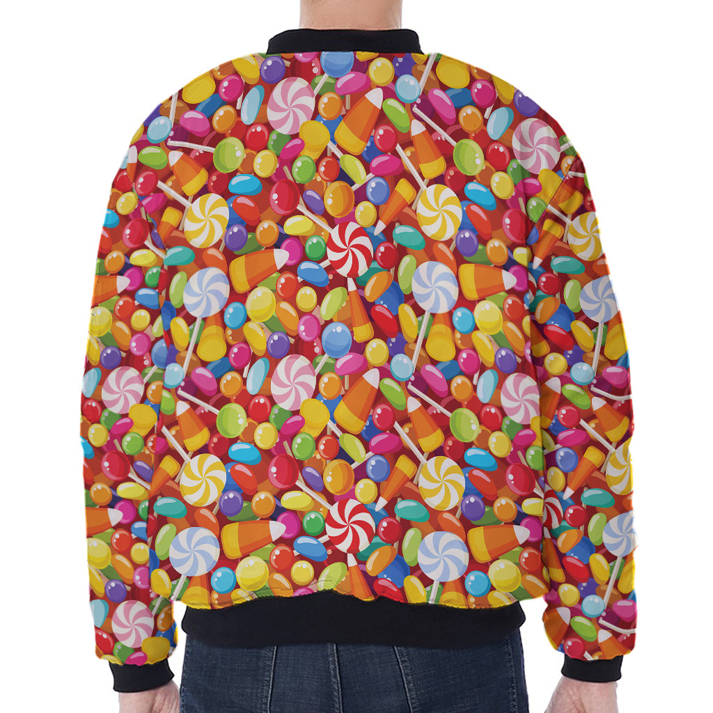 Colorful Candy Pattern Print Zip Sleeve Bomber Jacket