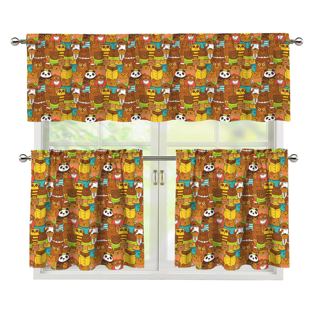 Colorful Cartoon Baby Bear Pattern Print 3 Piece Kitchen Curtains