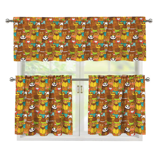 Colorful Cartoon Baby Bear Pattern Print 3 Piece Kitchen Curtains