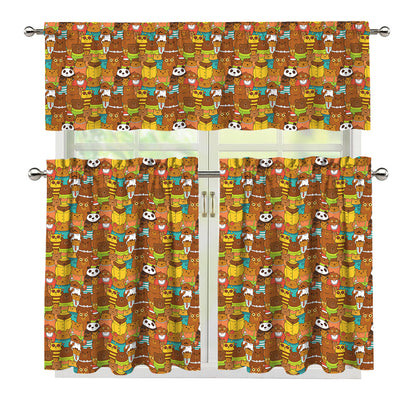 Colorful Cartoon Baby Bear Pattern Print 3 Piece Kitchen Curtains