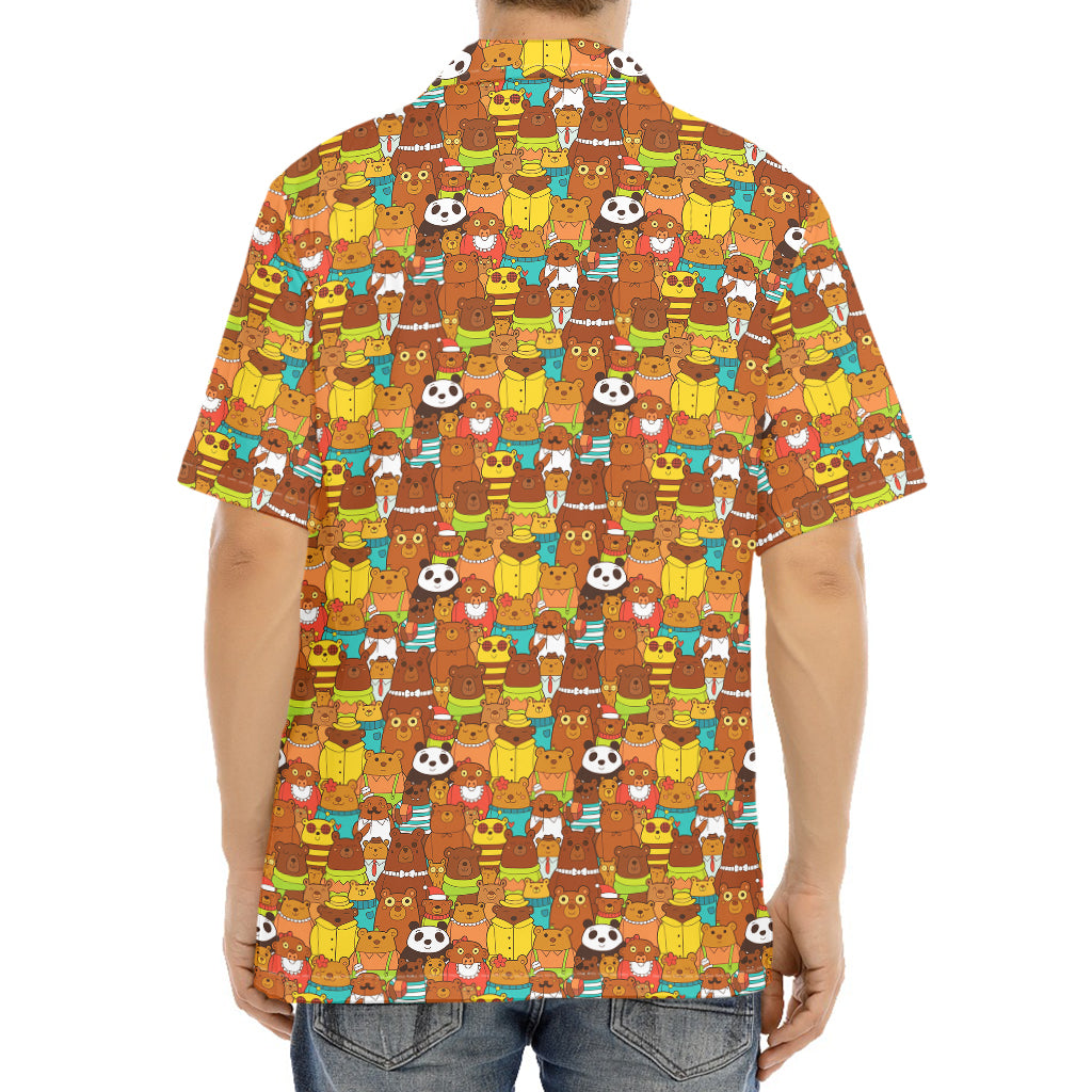 Colorful Cartoon Baby Bear Pattern Print Aloha Shirt