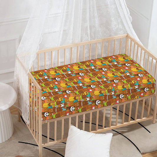 Colorful Cartoon Baby Bear Pattern Print Baby Crib Sheet