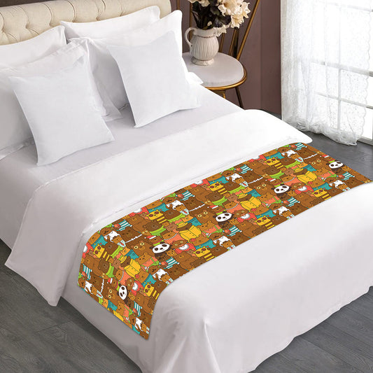 Colorful Cartoon Baby Bear Pattern Print Bed Runner