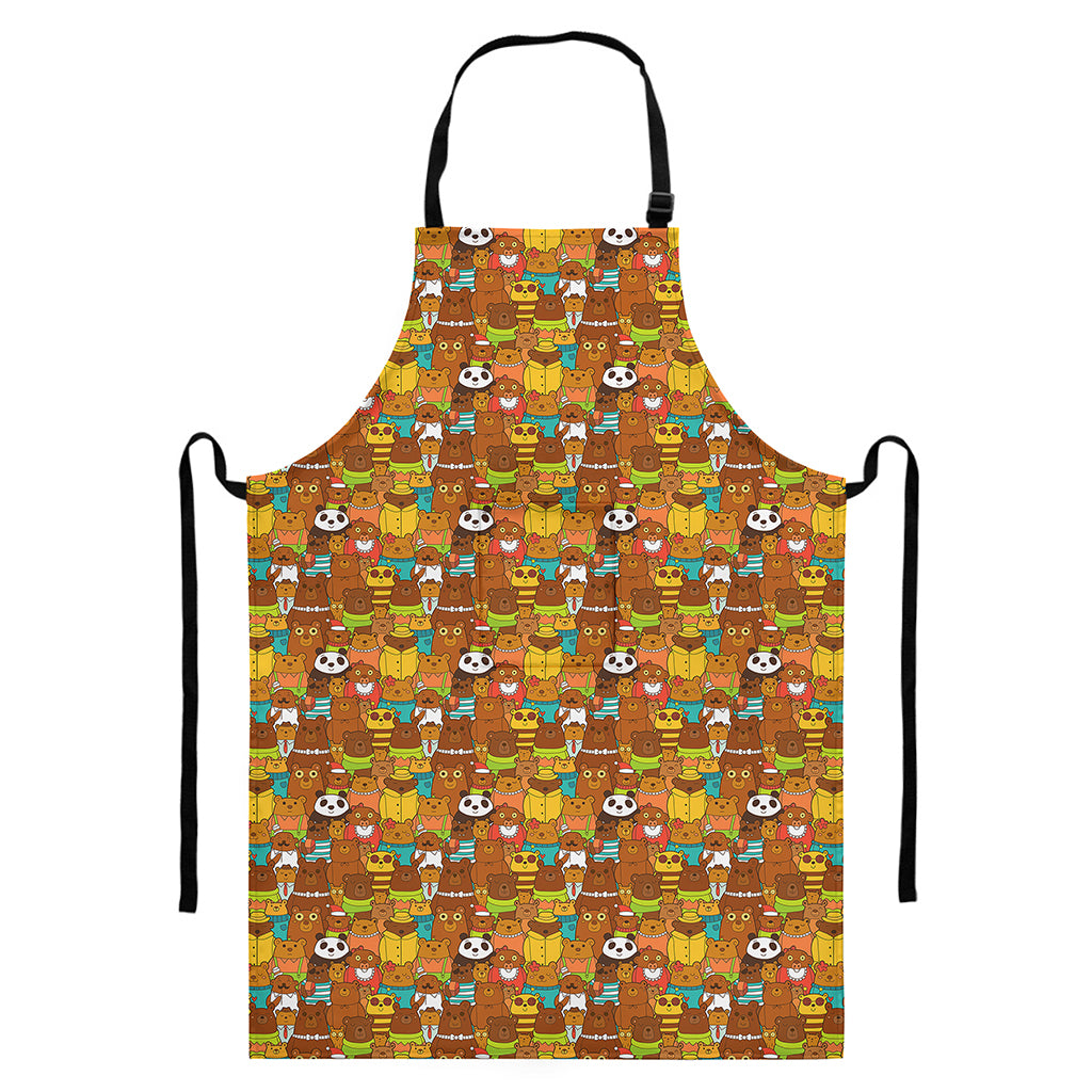 Colorful Cartoon Baby Bear Pattern Print Bib Apron With Pocket