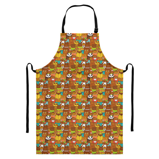 Colorful Cartoon Baby Bear Pattern Print Bib Apron With Pocket