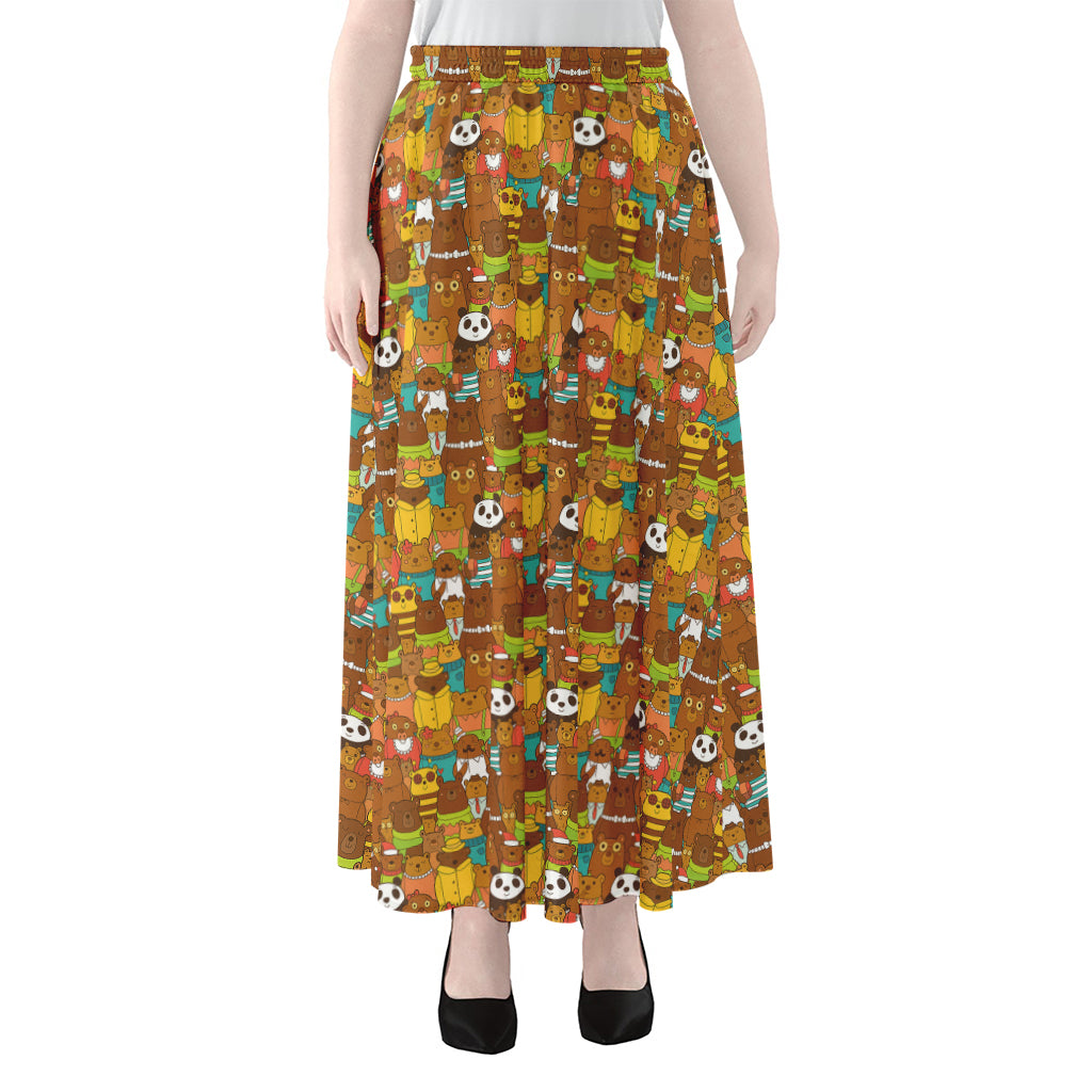 Colorful Cartoon Baby Bear Pattern Print Chiffon Maxi Skirt