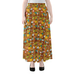 Colorful Cartoon Baby Bear Pattern Print Chiffon Maxi Skirt