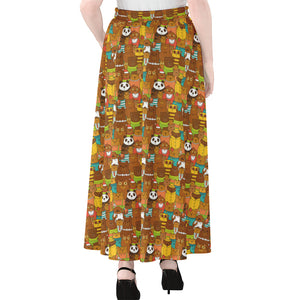 Colorful Cartoon Baby Bear Pattern Print Chiffon Maxi Skirt