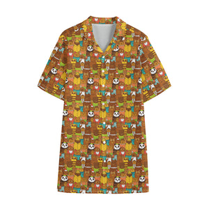 Colorful Cartoon Baby Bear Pattern Print Cotton Hawaiian Shirt