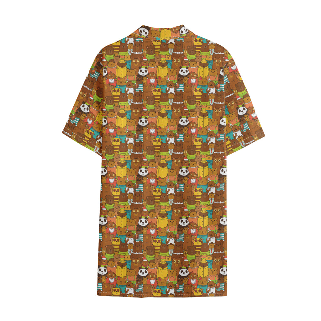Colorful Cartoon Baby Bear Pattern Print Cotton Hawaiian Shirt