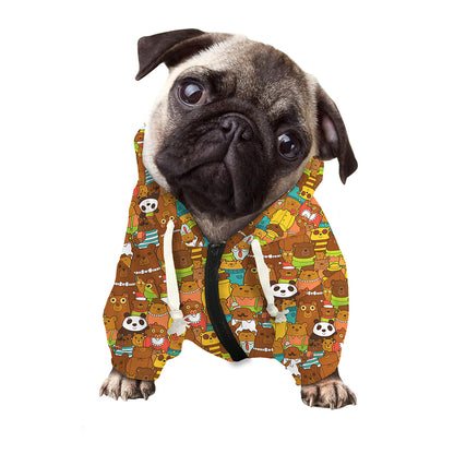 Colorful Cartoon Baby Bear Pattern Print Dog Zip Up Hoodie