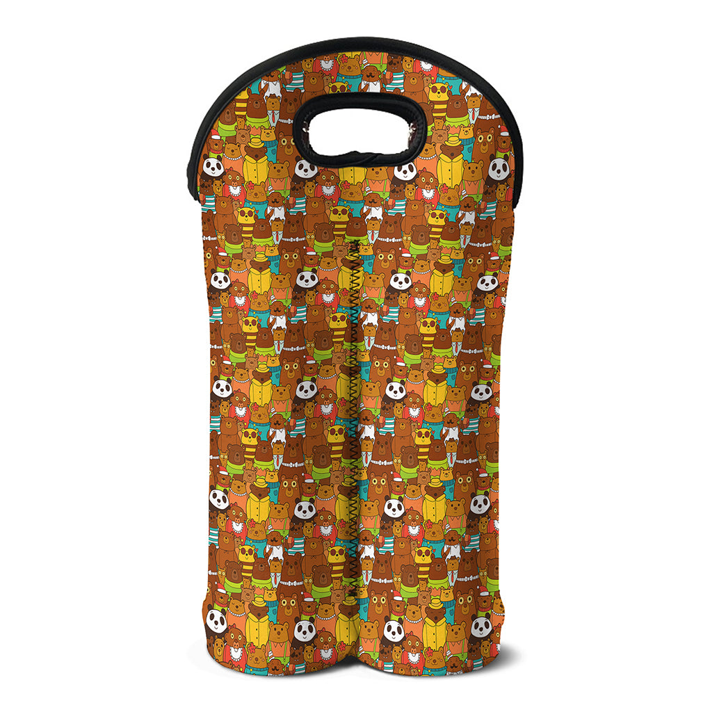 Colorful Cartoon Baby Bear Pattern Print Double Neoprene Wine Tote