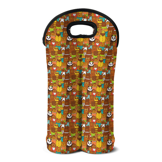 Colorful Cartoon Baby Bear Pattern Print Double Neoprene Wine Tote