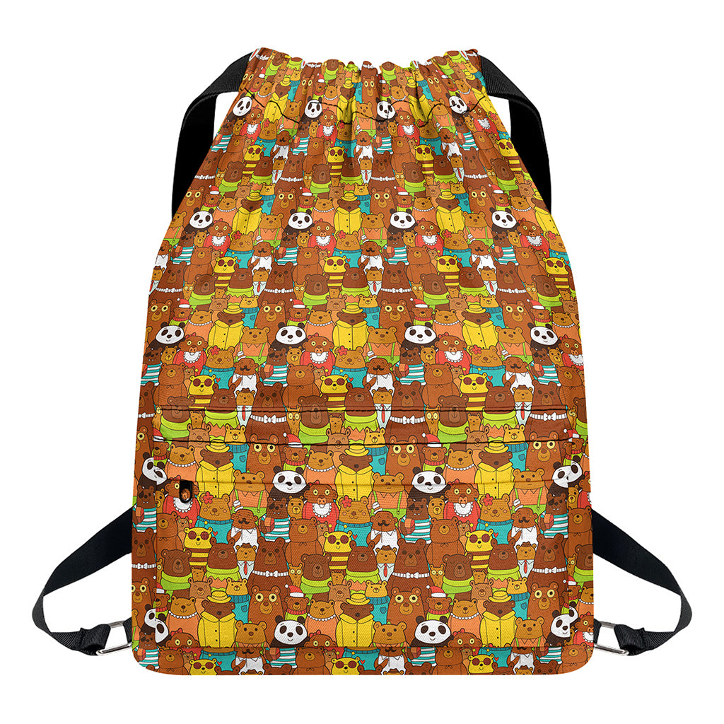 Colorful Cartoon Baby Bear Pattern Print Drawstring Backpack
