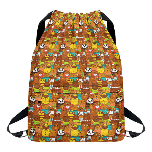 Colorful Cartoon Baby Bear Pattern Print Drawstring Backpack