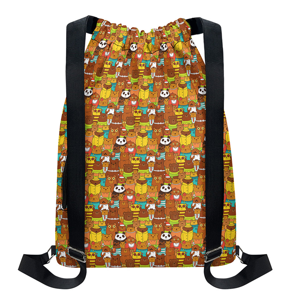 Colorful Cartoon Baby Bear Pattern Print Drawstring Backpack