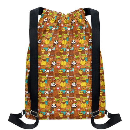 Colorful Cartoon Baby Bear Pattern Print Drawstring Backpack