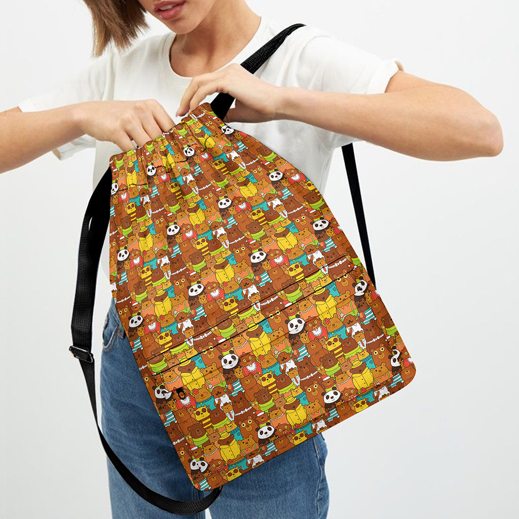 Colorful Cartoon Baby Bear Pattern Print Drawstring Backpack
