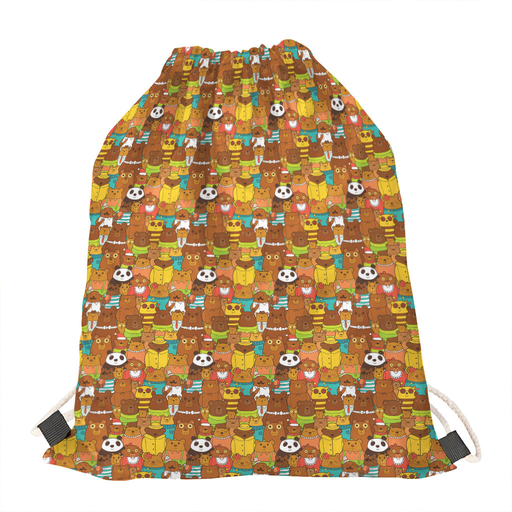 Colorful Cartoon Baby Bear Pattern Print Drawstring Bag
