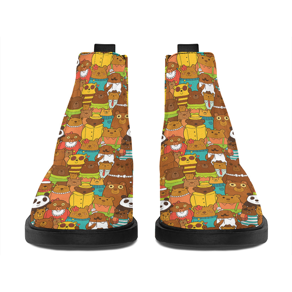 Colorful Cartoon Baby Bear Pattern Print Flat Ankle Boots