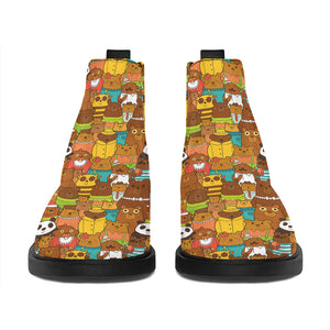Colorful Cartoon Baby Bear Pattern Print Flat Ankle Boots