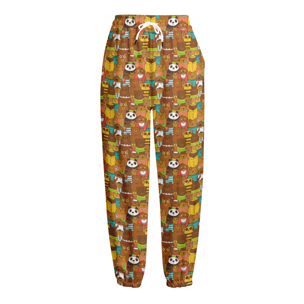 Colorful Cartoon Baby Bear Pattern Print Fleece Lined Knit Pants