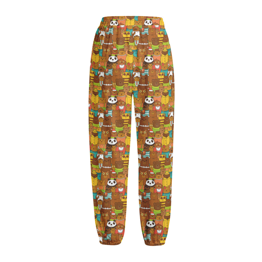 Colorful Cartoon Baby Bear Pattern Print Fleece Lined Knit Pants